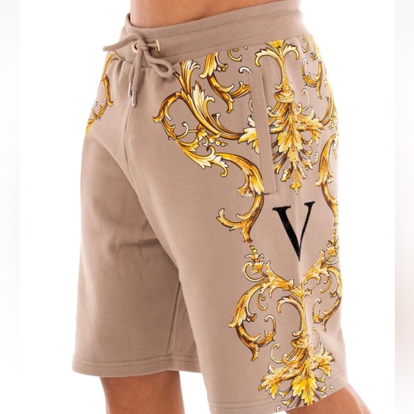 Avenue George V Paris Short set Beige 2 piece Set Baroque design Rhinestone L - Picture 3 of 5